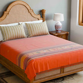 Hand-woven Bawan Buti Double Bedcover, Orange