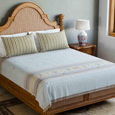 Hand-woven Bawan Buti Double Bedcover, Light Blue