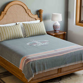 Hand-woven Baavan Buti Double Bedcover, Grey