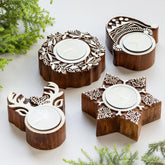 Wooden Block T-light Holder Santa's Booty - Set of 4 - Eyaas