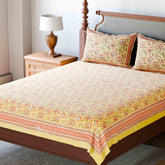 King-size Printed Bedcover With 2 Pillow Cases, Yellow - Eyaas