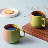Dual Tone Ceramic Cups Set (Pack of 2, Each of 200 ml)