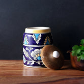 Floral Ceramic Storage Jar with Wooden Lid - Eyaas