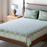 King-size Printed Bedcover With 2 Pillow Cases, Green - Eyaas