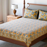 King-size Printed Bedcover With 2 Pillow Cases, Ochre - Eyaas