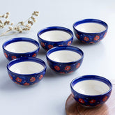 Red & Blue Floral Ceramic Portion Bowls Set of 6 - Eyaas