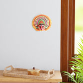 Handmade Ganesha Chhau wall mask displayed as living room wall decor, showcasing vibrant colours and traditional Indian folk art craftsmanship