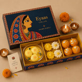 Kuchh Meetha Ho Jaye Indian dessert candle gift set styled in a festive gifting setting