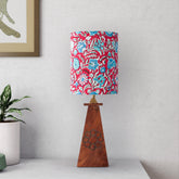Block Printed Cylindrical Lampshade, 9x7, Blue & Red - Eyaas