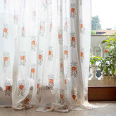 Marigold Buta block printed Chanderi sheer curtain measuring 9 feet in height, styled on a window