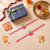 Handmade Pink Teddy Bear Felt Kids Rakhi, beautifully presented in a festive gift box with satin ribbon, ready for Raksha Bandhan gifting.