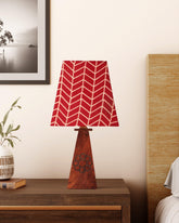 Rust Ajrakh hand block printed cotton lamp shade in a tapered square design - Eyaas
