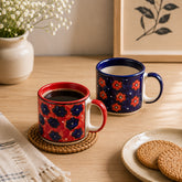 Blue Floral Ceramic Coffee Mug Set (Small)