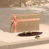 Wooden boat tealight holder styled with removable brass cups for home decor and gifting