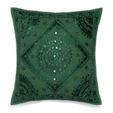 Moss Green Mirror Embroidered Cushion Cover, 16x16 - Eyaas
