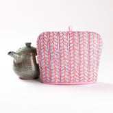 Hand Block-Printed Cotton Tea Cozy Pink & Blue, 8 x 10 - Eyaas