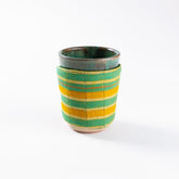 Green & Yellow Ajrakh Block Printed Mug Warmer 8x3 - Eyaas