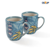 Kalamkari Handpainted Ceramic Coffee Mug in Blue