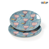 Lotus Handpainted Ceramic Dinner Plate 10 Inch Set of 2 - Eyaas