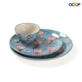 Lotus Hand-Painted 3-Piece Ceramic Dinner Set - Eyaas
