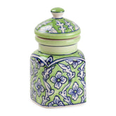 Ceramic Storage Jar - 3.5x6 Inches, Green & Blue - Eyaas