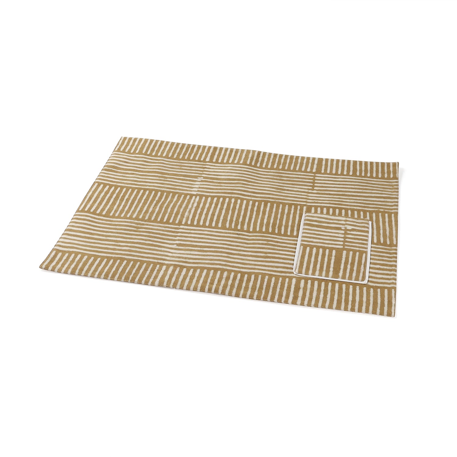 Dabu Table Mats in Muddy Green & White Stripes with Pockets - Set of 2- 14x18"