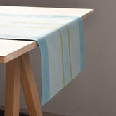 Striped Block Printed Table Runner, Light & Sky Blue - Eyaas