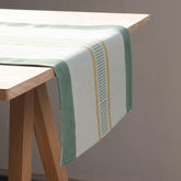 Dull Green & Grey Striped Block Printed Table Runner 13x60 - Eyaas