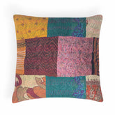 Patchwork Kantha Cushion Cover, Mustard & Teal 16x16 - Eyaas