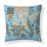 Kalamkari Cushion Cover, Blue, Floral Bells - Eyaas