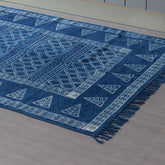 Dhurrie Rug Block Print, Abstract, 6x4 ft, Indigo - Eyaas