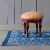 Indigo Diamond Floral Hand Block Dhurrie Rug 6x4 ft - Eyaas