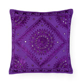 Purple Cotton Mirror Embroidered Cushion Cover, 16 x 16 - Eyaas