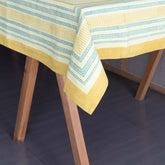 Block Print Table Cloth, Light Yellow & Mustar Border - Eyaas