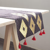 Ajrakh & Gota Work Table Runner, Black & Gold - Eyaas