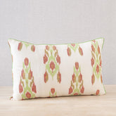 Cotton Ikat Cushion Cover - 12x18, White & Green - Eyaas