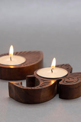 Wooden Block T-light Holder, Ganesha/Teadrop - Eyaas