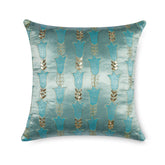 Hand Printed & Embroidered Mashru Cushion Cover - 12x12, Blue - Eyaas