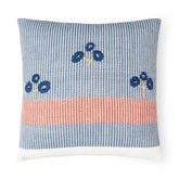 oven embroidered cotton cushion cover with blue and white stripes, 14 x 14 inches