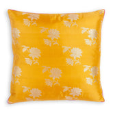 Yellow handloom Banarasi brocade cushion cover with floral woven pattern, 18 x 18 inches