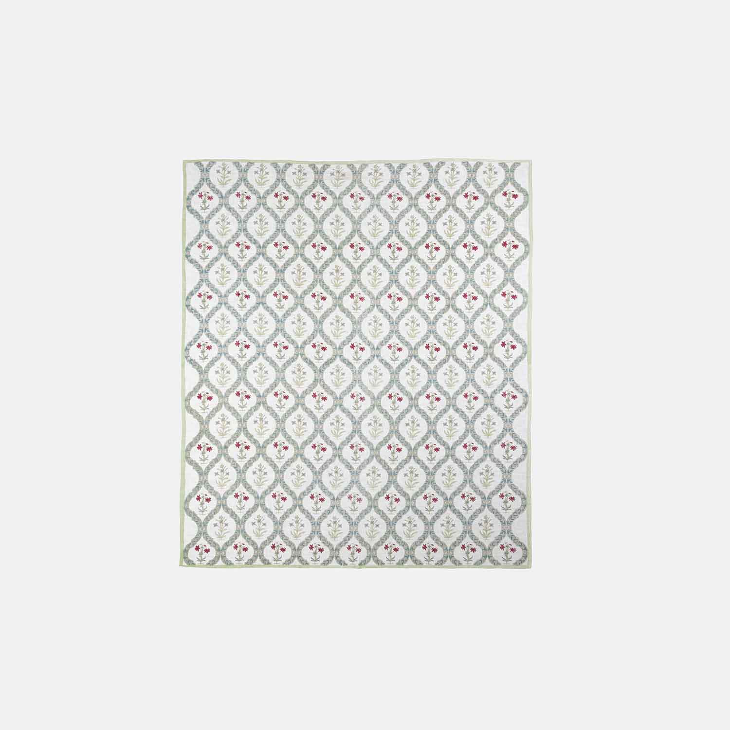 King-size Block Printed Bedcover & Pillow Cases - Green - Eyaas