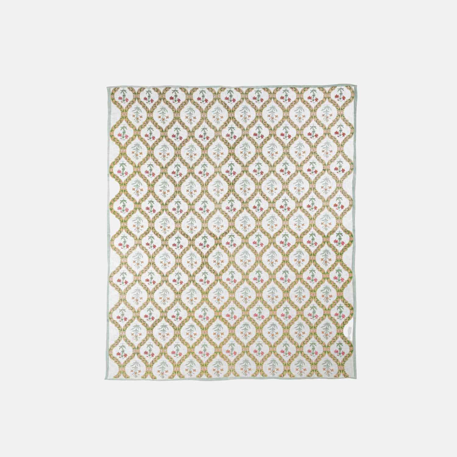 King-size Block Printed Bedcover & Pillow Cases - Ochre - Eyaas