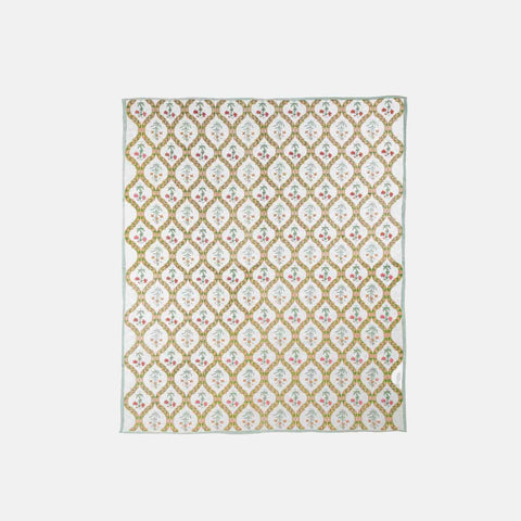 King-size Block Printed Bedcover & Pillow Cases - Ochre - Eyaas