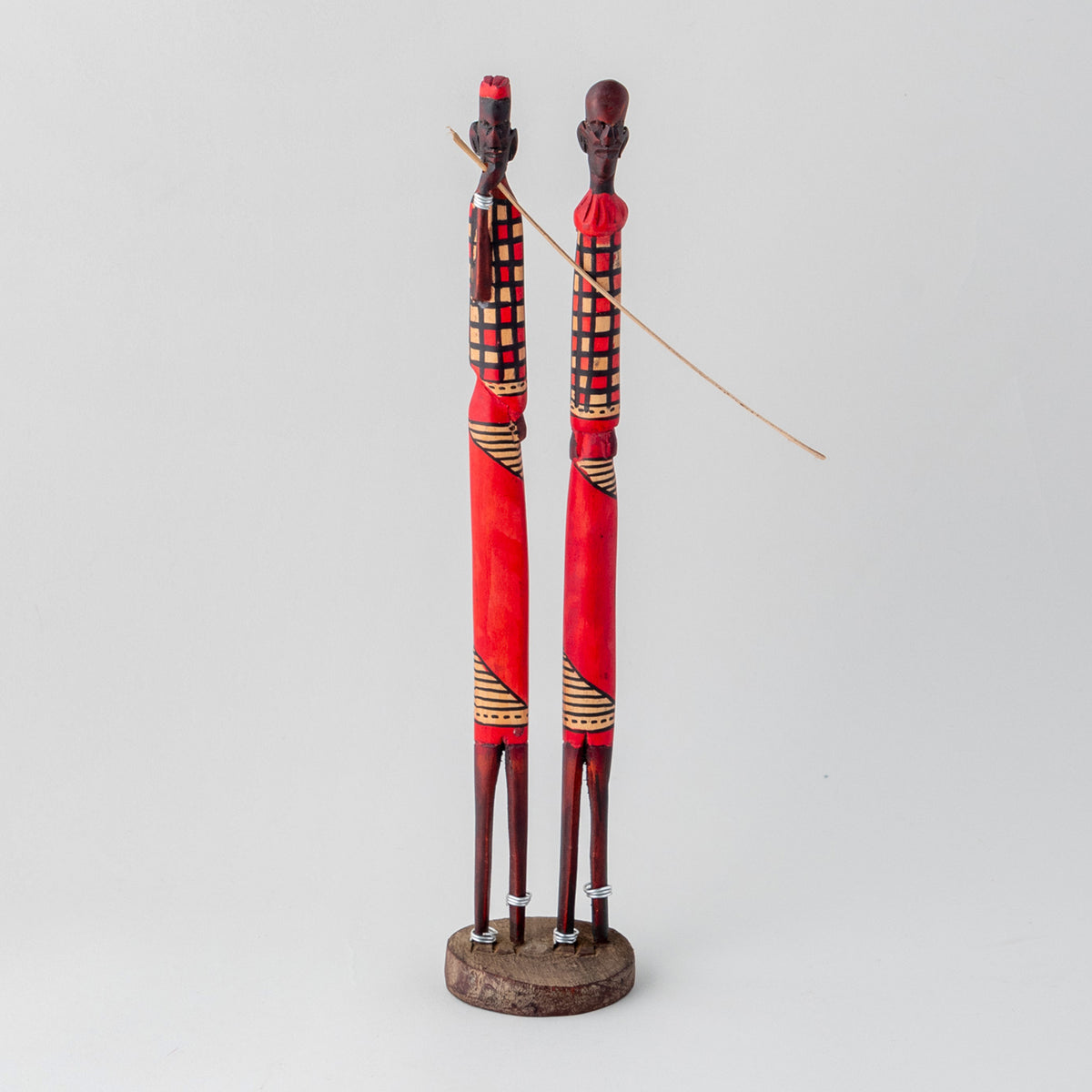 Hand-Carved Wooden Sculpture of Masai Pair - 12 Inches