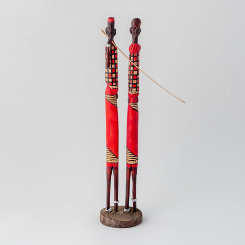 Wooden Sculpture of Masai Pair - Checkered, 12 Inches - Eyaas