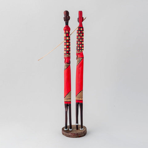 Wooden Sculpture of Masai Pair - Checkered, 12 Inches - Eyaas