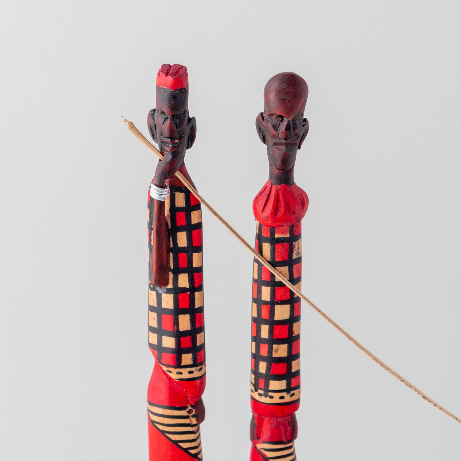 Hand-Carved Wooden Sculpture of Masai Pair - 12 Inches