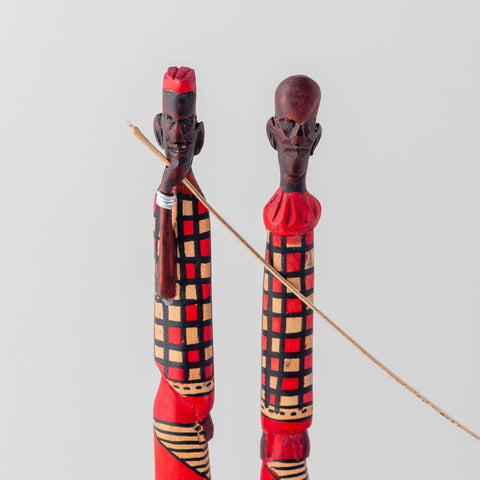Wooden Sculpture of Masai Pair - Checkered, 12 Inches - Eyaas