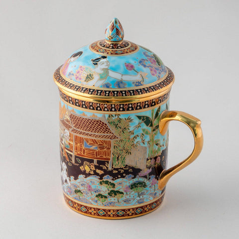 Benjarong Porcelain Mug - Thai Village Life - Eyaas