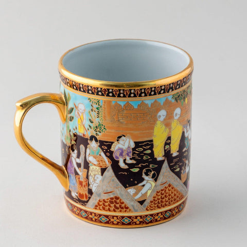 Benjarong Porcelain Mug - Thai Village Life - Eyaas